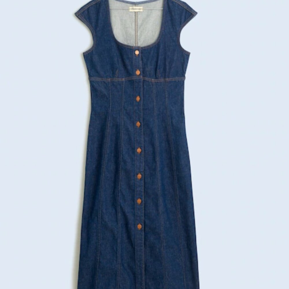 NWT MADEWELL Denim Square Neck Midi Dress in Benton Wash